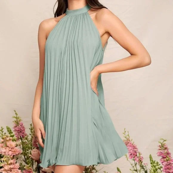 Mint Pleated Mini Dress - Picture 5 of 5
